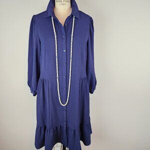 Tahari Navy Blue Collared Tiered Ruffle L/S Dress New w/Tags * Ladies size 6